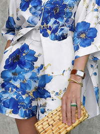 Flower Print Pockets Loose Wide Leg Shorts Bottoms