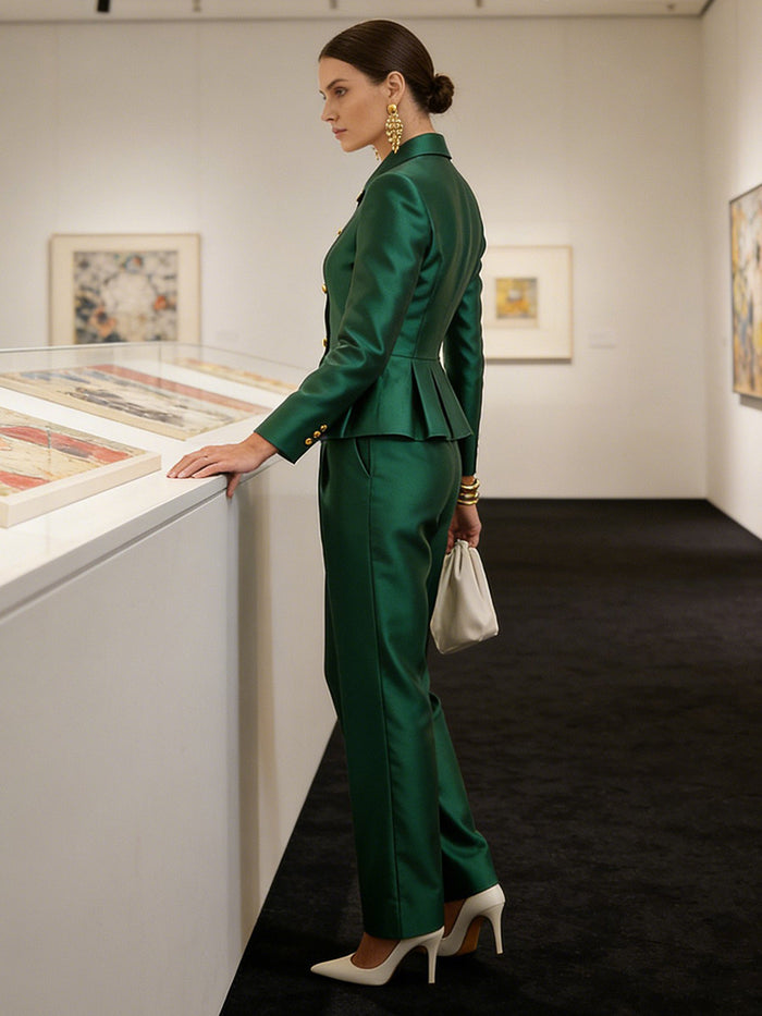 Column Skinny Pockets Solid Color Blazer Pants