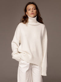 Casual Long Sleeves Loose Solid Color High-Neck Sweater Tops