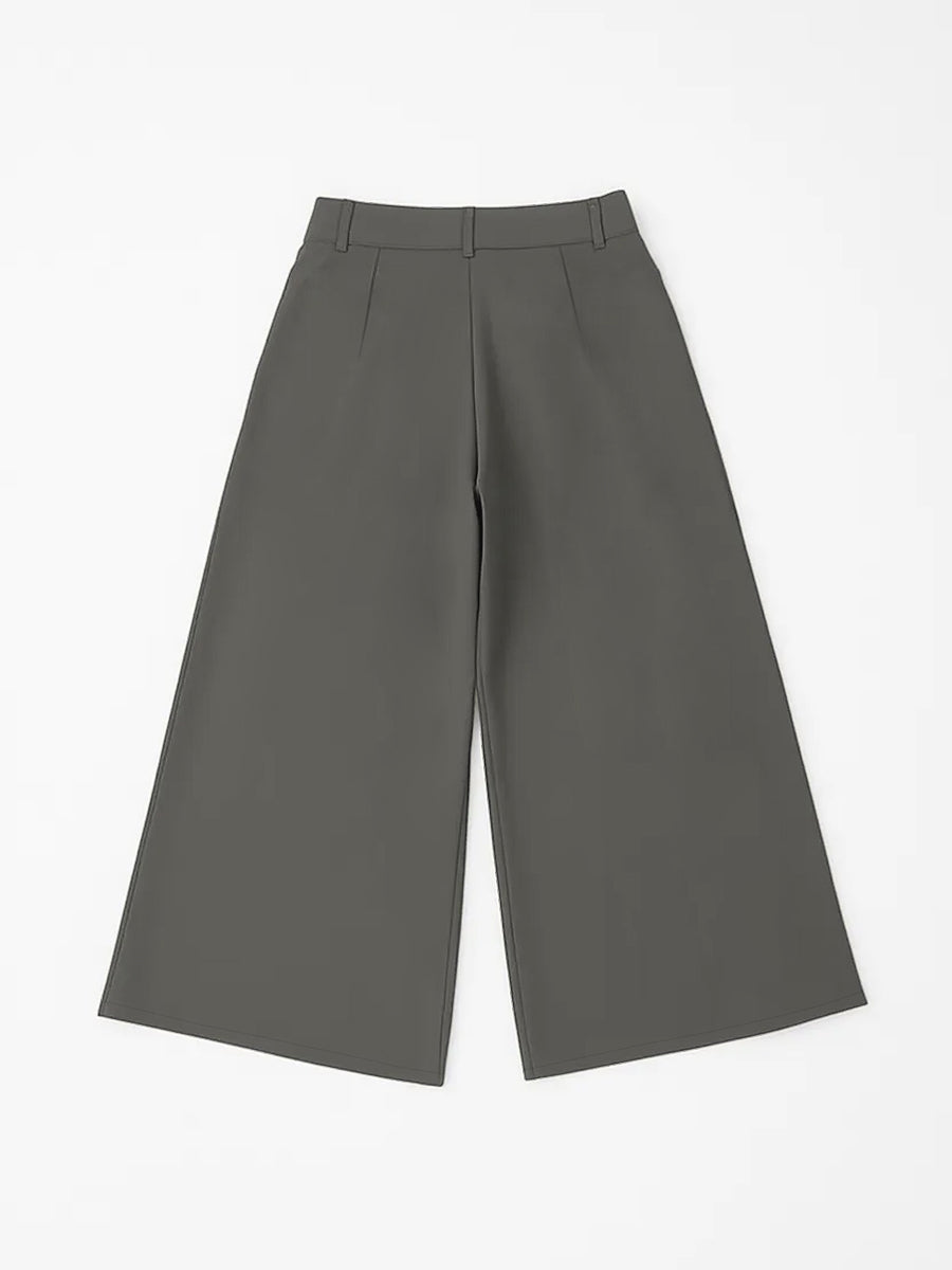 Pleated Solid Color Split-Joint High Waisted Loose Trousers Pants