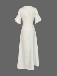 A-Line Flared Sleeves Shiny Solid Color Split-Joint Square-Neck Maxi Dresses