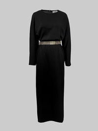 Half Sleeves Loose Rhine Stones Split-Joint Round-Neck Maxi Dresses
