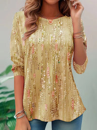 A-Line Long Sleeves Printed Round-Neck T-Shirts Tops