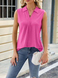 Loose Sleeveless Pleated Solid Color Split-Joint Lapel Vest Top