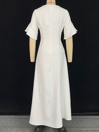 A-Line Flared Sleeves Shiny Solid Color Split-Joint Square-Neck Maxi Dresses