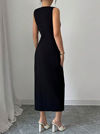 Bodycon High Waisted Bowknot Split-Side Round-Neck Midi Dresses