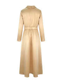 A-Line High Waisted Pleated Solid Color V-Neck Maxi Dresses
