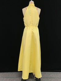 Belted Pleated Pockets Solid Color A-line Loose V-neck Midi Dresses