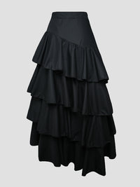 A-Line High Waisted Falbala Solid Color Long Skirts Skirts Bottoms