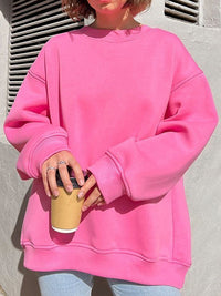 Long Sleeves Loose Solid Color Round-Neck Sweatshirt Tops