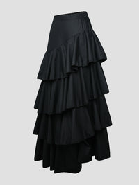A-Line High Waisted Falbala Solid Color Long Skirts Skirts Bottoms