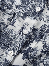 Loose Puff Sleeves Pleated Printed Split-Joint Tied Waist Lapel Mini Dresses Shirt Dress