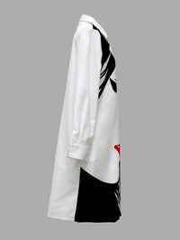 Long Sleeves Loose Buttoned Figure Printed Lapel Collar Midi Dresses