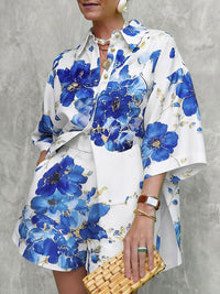 Flower Print Pockets Loose Wide Leg Shorts Bottoms