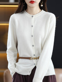 Long Sleeves Buttoned Elasticity Round-Neck Cardigan Tops Knitwear