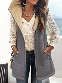 Loose Sleeveless Pockets Quilted Reversible Zipper Hooded Padded Vest Vest Outerwear