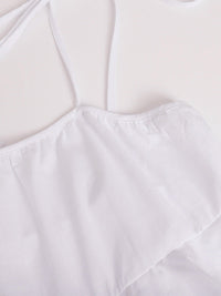 A-Line High Waisted Backless Layered Pleated Solid Color Spaghetti-Neck Mini Dresses