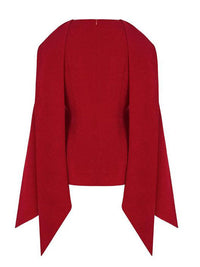 Flared Sleeves Long Sleeves Solid Color Zipper Boat Neck T-Shirts Tops
