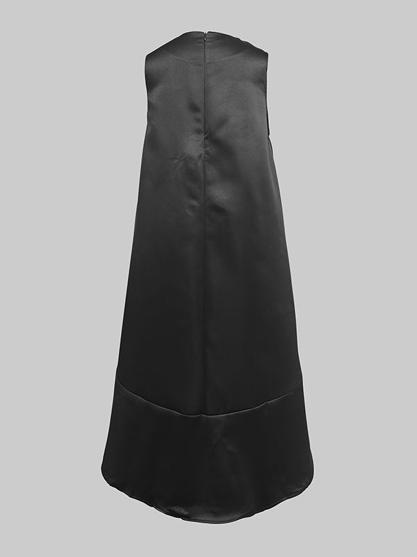 Solid Color Split-Joint High-Low Loose Round-Neck Midi Dresses