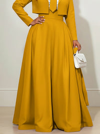 Elasticated Waist High Waisted Big Hemline Pleated Pockets Solid Color Zipper Wide Leg Pants