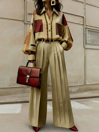 Long Sleeves Loose Buttoned Contrast Color Plaid Lapel Blouses&Shirts Tops
