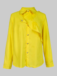 Long Sleeves Loose Asymmetric Buttoned Lapel Blouses&Shirts Tops