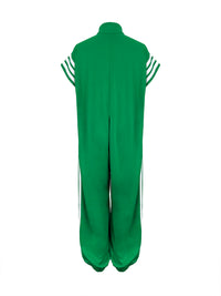 Loose Plus Size Contrast Color Pockets Split-Joint Striped Zipper Stand Collar Jumpsuits Ninth Pants