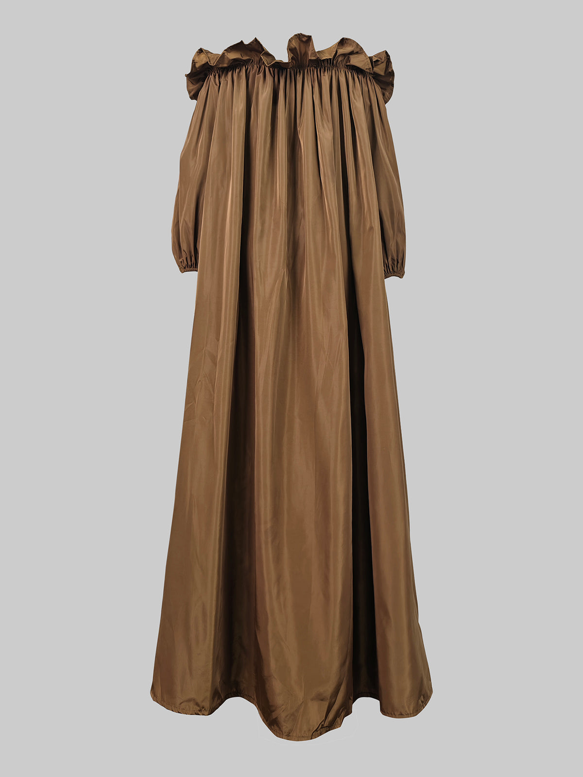 Falbala Pleated Solid Color Loose Puff Sleeves Off-The-Shoulder Maxi Dresses