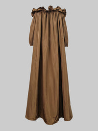 Falbala Pleated Solid Color Loose Puff Sleeves Off-The-Shoulder Maxi Dresses