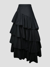 A-Line High Waisted Falbala Solid Color Long Skirts Skirts Bottoms
