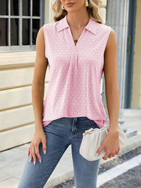 Loose Sleeveless Pleated Solid Color Split-Joint Lapel Vest Top