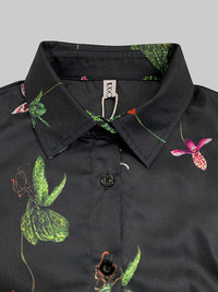 Asymmetric Flower Print Split-Joint Long Sleeves Loose Lapel Blouses&shirts Tops