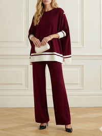 Buttoned Split-Side High-Low Long Sleeves Round-Neck Sweater Tops Pullovers