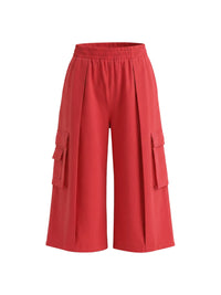 Elasticity Pockets Solid Color High Waisted Loose Trousers Pants
