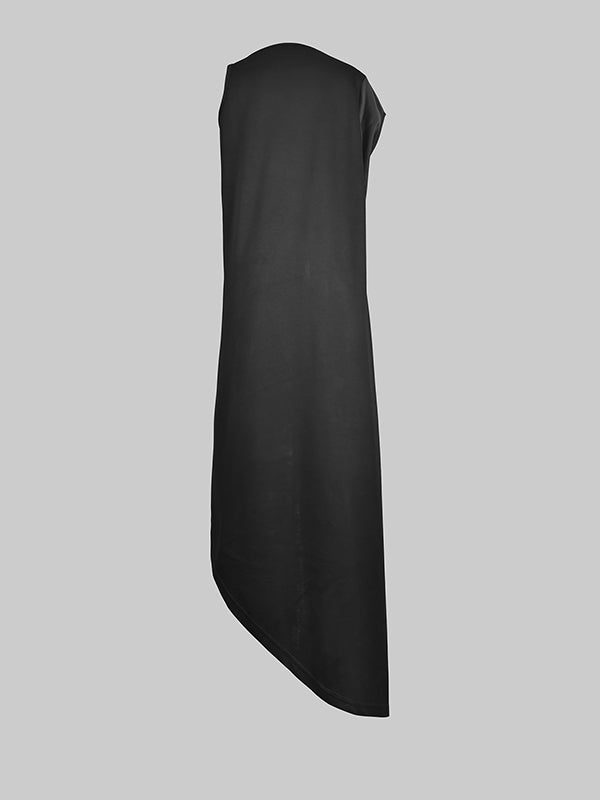 Asymmetric Solid Color Split-Side High-Low Loose Round-Neck Maxi Dresses