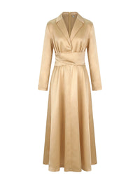 A-Line High Waisted Pleated Solid Color V-Neck Maxi Dresses