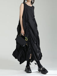 Irregular Clipping Loose Solid Color Round-Neck Midi Dresses
