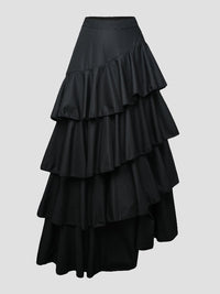 A-Line High Waisted Falbala Solid Color Long Skirts Skirts Bottoms