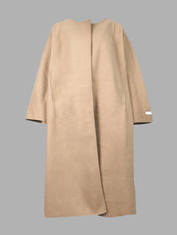Long Sleeves Loose Solid Color Collarless Woolen Coat