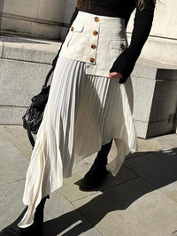 A-Line Loose Asymmetric Buttoned Pleated Split-Joint Zipper Skirts Bottoms