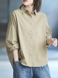High-Low Long Sleeves Solid Color Lapel Blouses&Shirts Tops