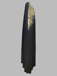 Long Sleeves Loose Rhinestone Round-Neck Maxi Dresses