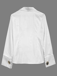 Buttoned Solid Color Long Sleeves Loose Lapel Blouses&Shirts Tops