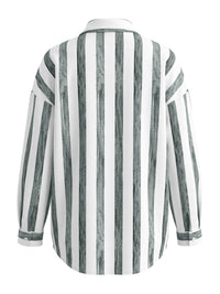 Long Sleeves Loose Buttoned Contrast Color Striped Lapel Blouses&Shirts Tops