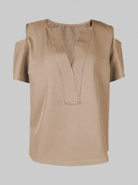 Loose Short Sleeves Solid Color Split-Joint Cold Shoulder Blouses&Shirts Tops