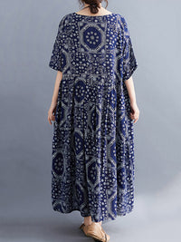 Vintage Floral Batwing Sleeve Dress