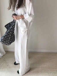 Loose Fringed Solid Color Split-Side Round-Neck Pants Set Two Pieces Set