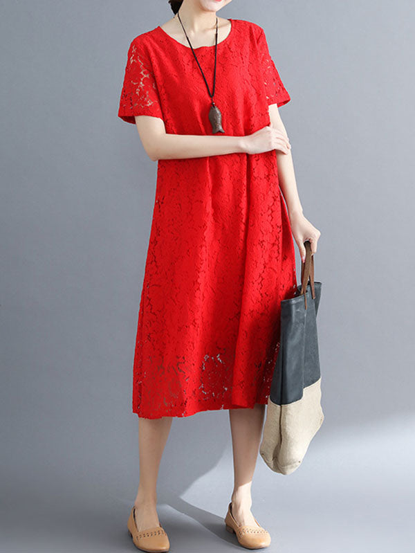 Fashion Embroidered Hollow Solid Dress