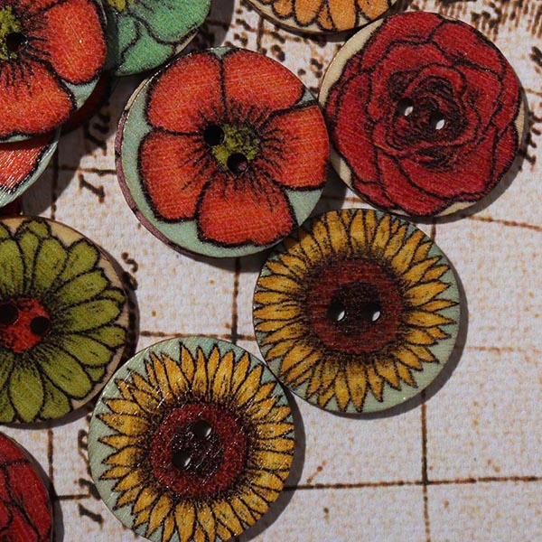 Vintage Colorful Printed Round Buttons
