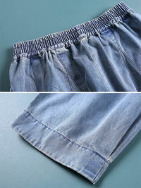 Leisure Solid Denim Puff Pants Bottoms